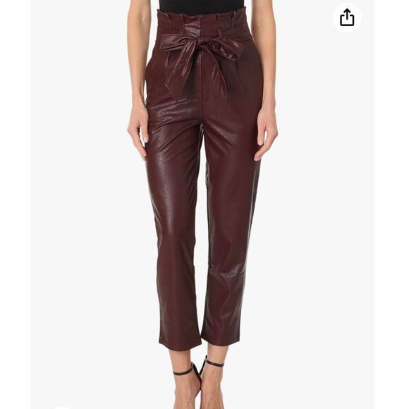 Commando Brown Faux Leather Paperbag Waist Pants NWT Medium Oxblood Color Lined - Picture 2 of 15